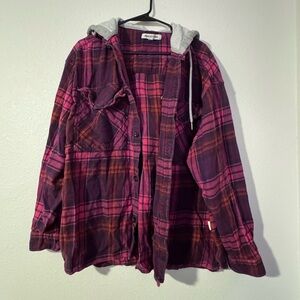 Pink and Purple Plaid Flannel Urban Outfitters UO Hooded Overshirt Large